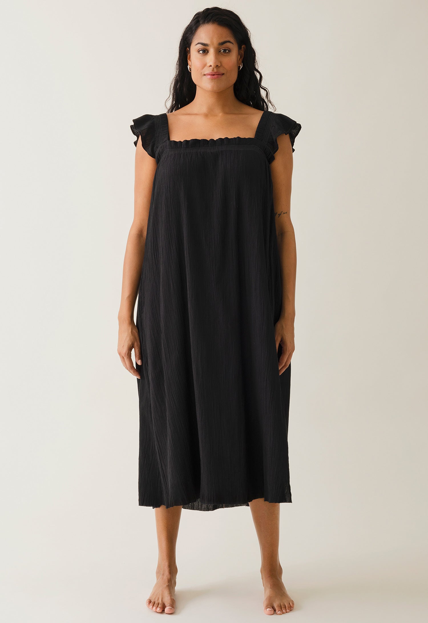 Boho maternity dress with smocking - Black
