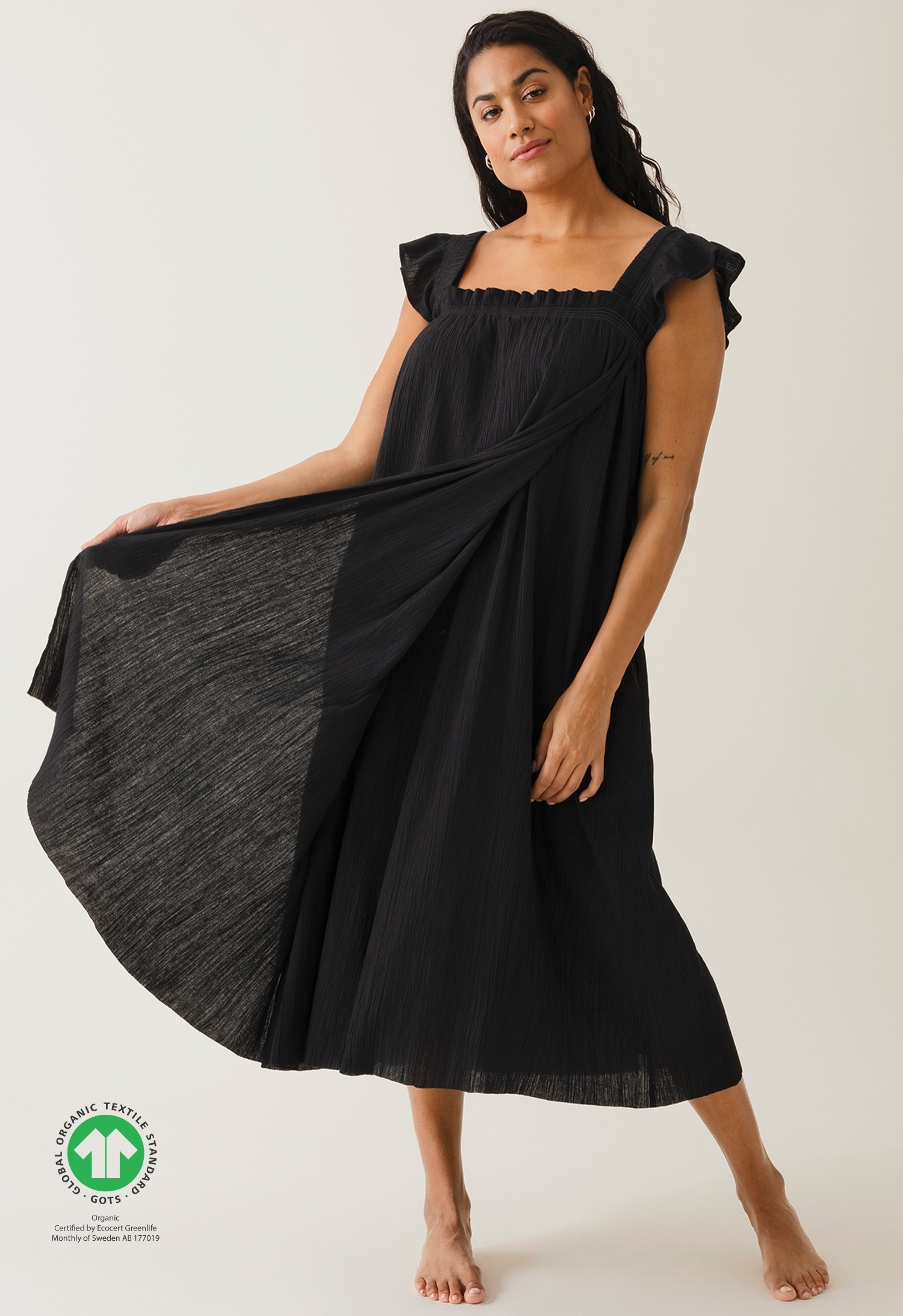 Boho maternity dress with smocking - Black
