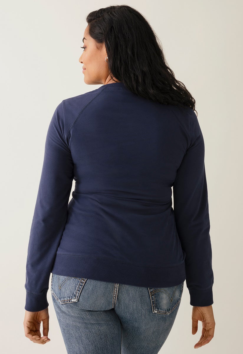 Fleece lined maternity sweatshirt with nursing access - Navy