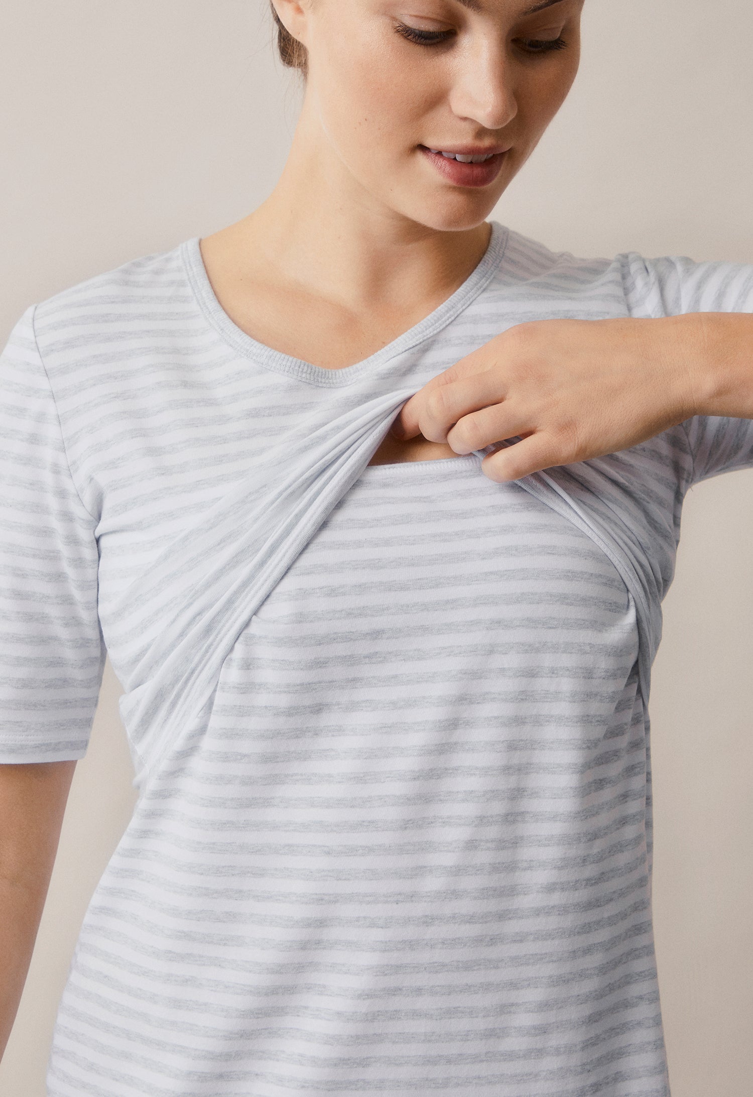 Night Dress - White/Grey melange