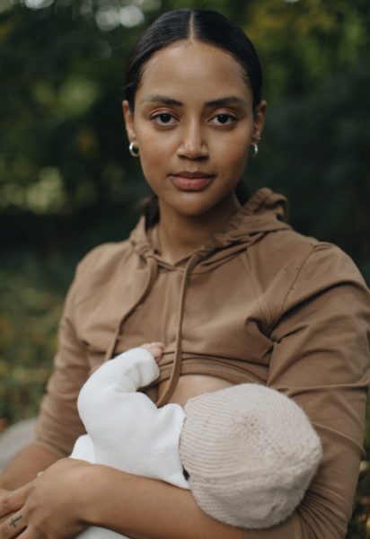 Fleece lined maternity hoodie with nursing access - Hazelnut