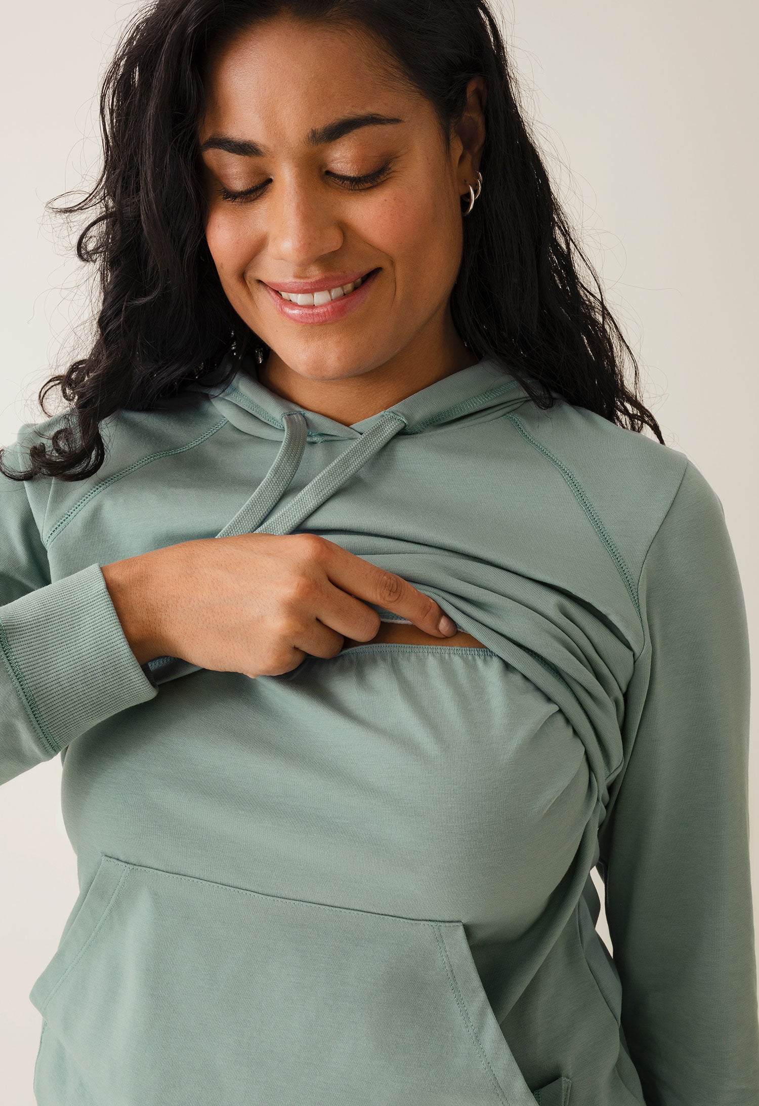 Fleece lined maternity hoodie with nursing access - Mint