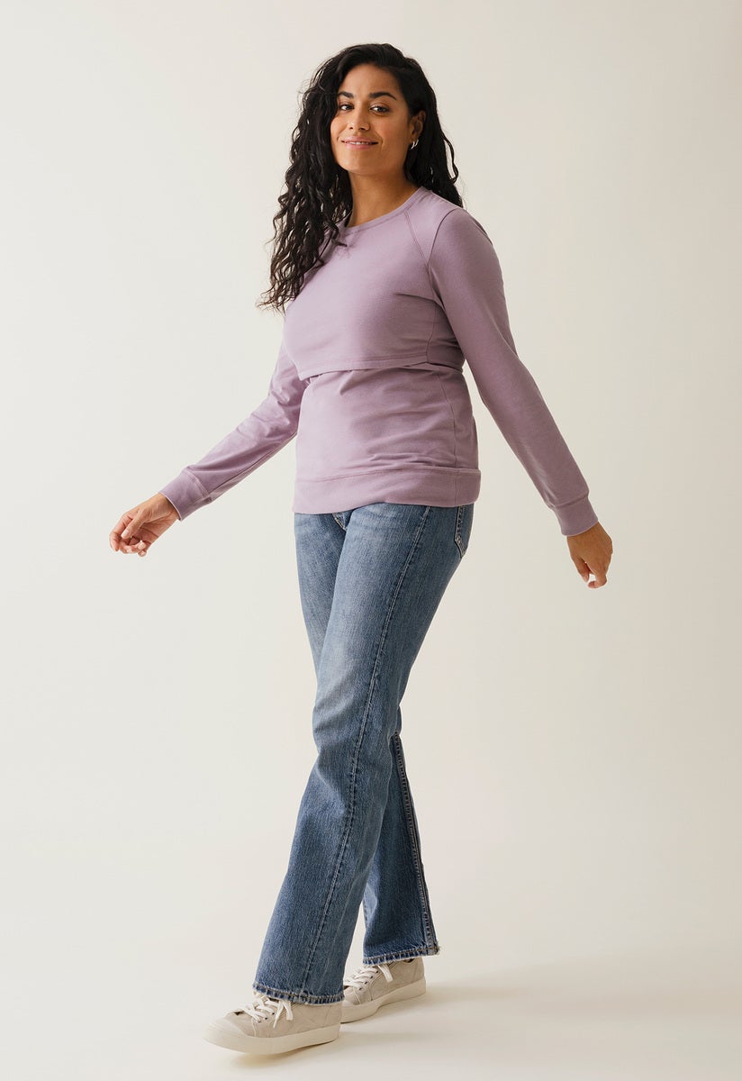 Fleece lined maternity sweatshirt with nursing access - Lavender