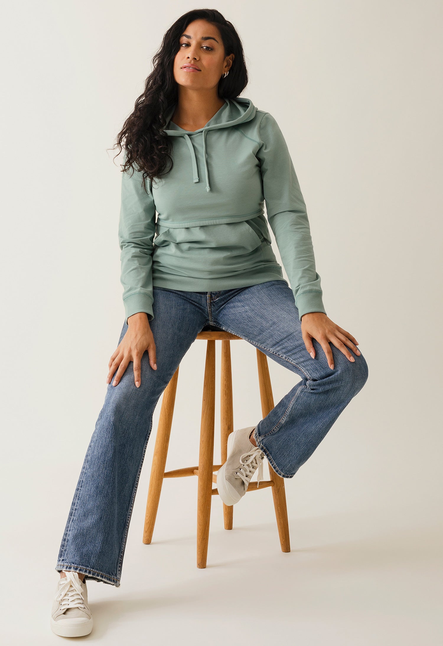 Fleece lined maternity hoodie with nursing access - Mint