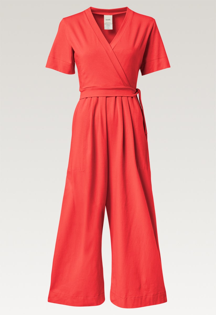 Maternity jumpsuit with nursing access - Red