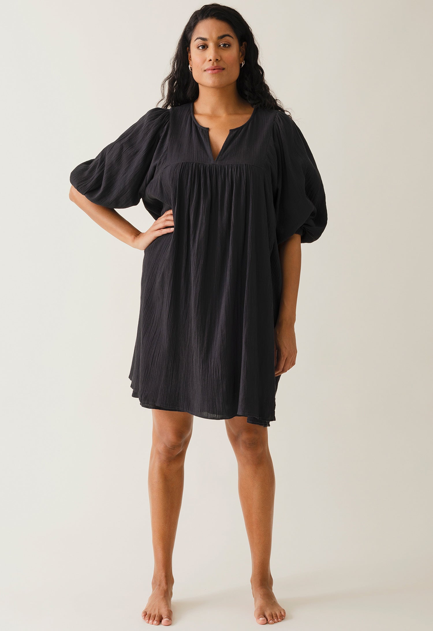 Boho maternity mini dress - Black