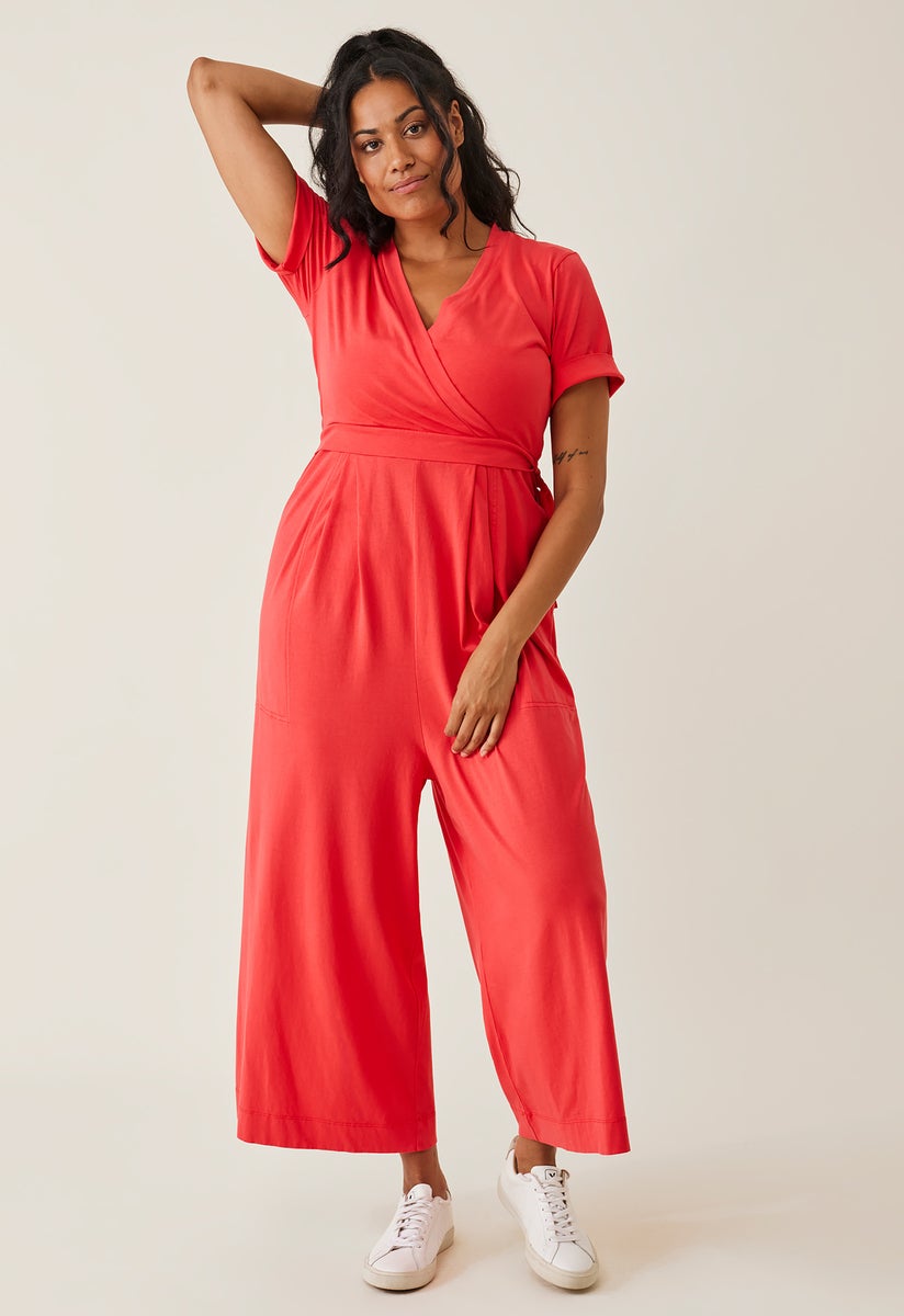 Maternity jumpsuit with nursing access - Red