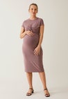 Maternity party dress with nursing access - Dark Mauve