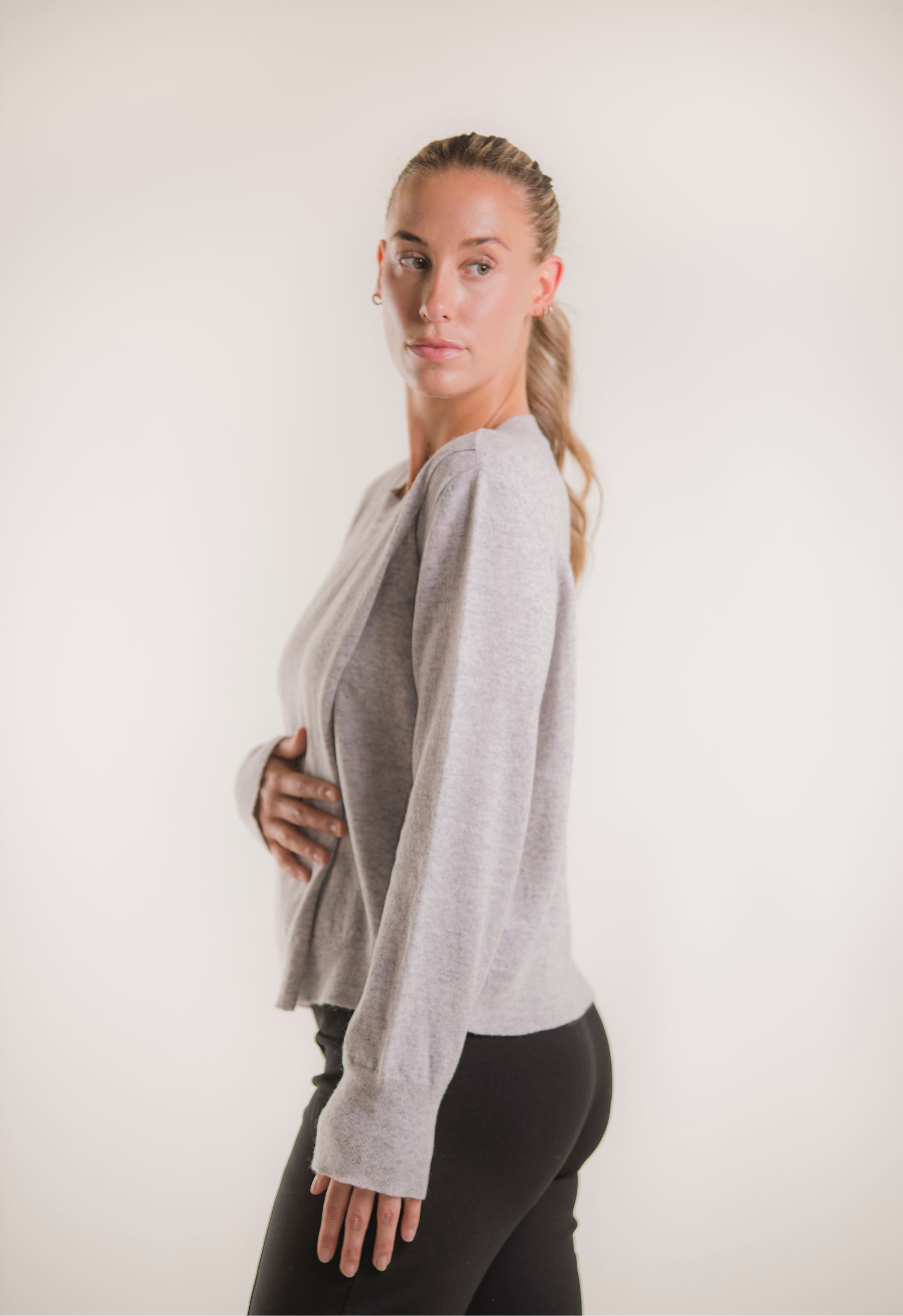 Knitted nursing sweater - Light Grey Melange