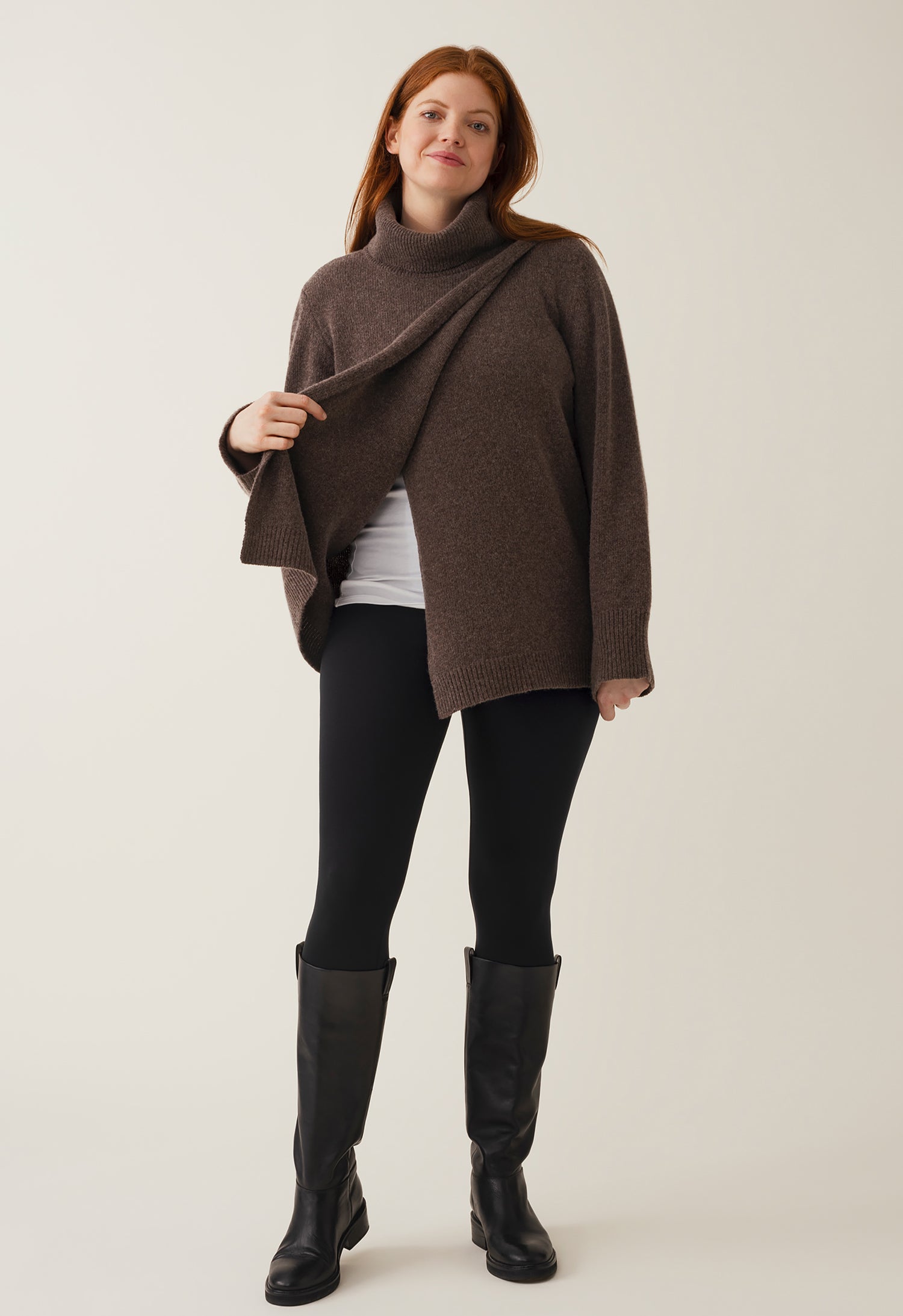 Knitted nursing tunic - Brown Grey Melange