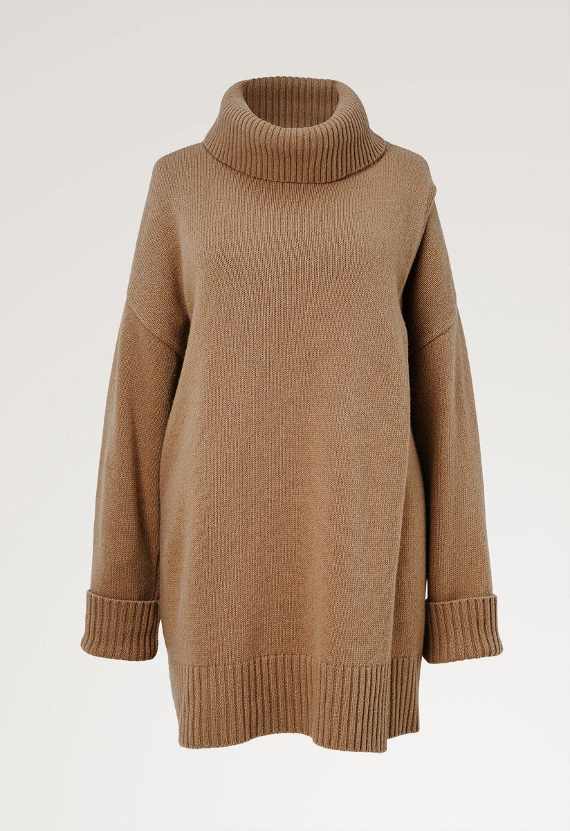 Oversized wool sweater with nursing access - Camel