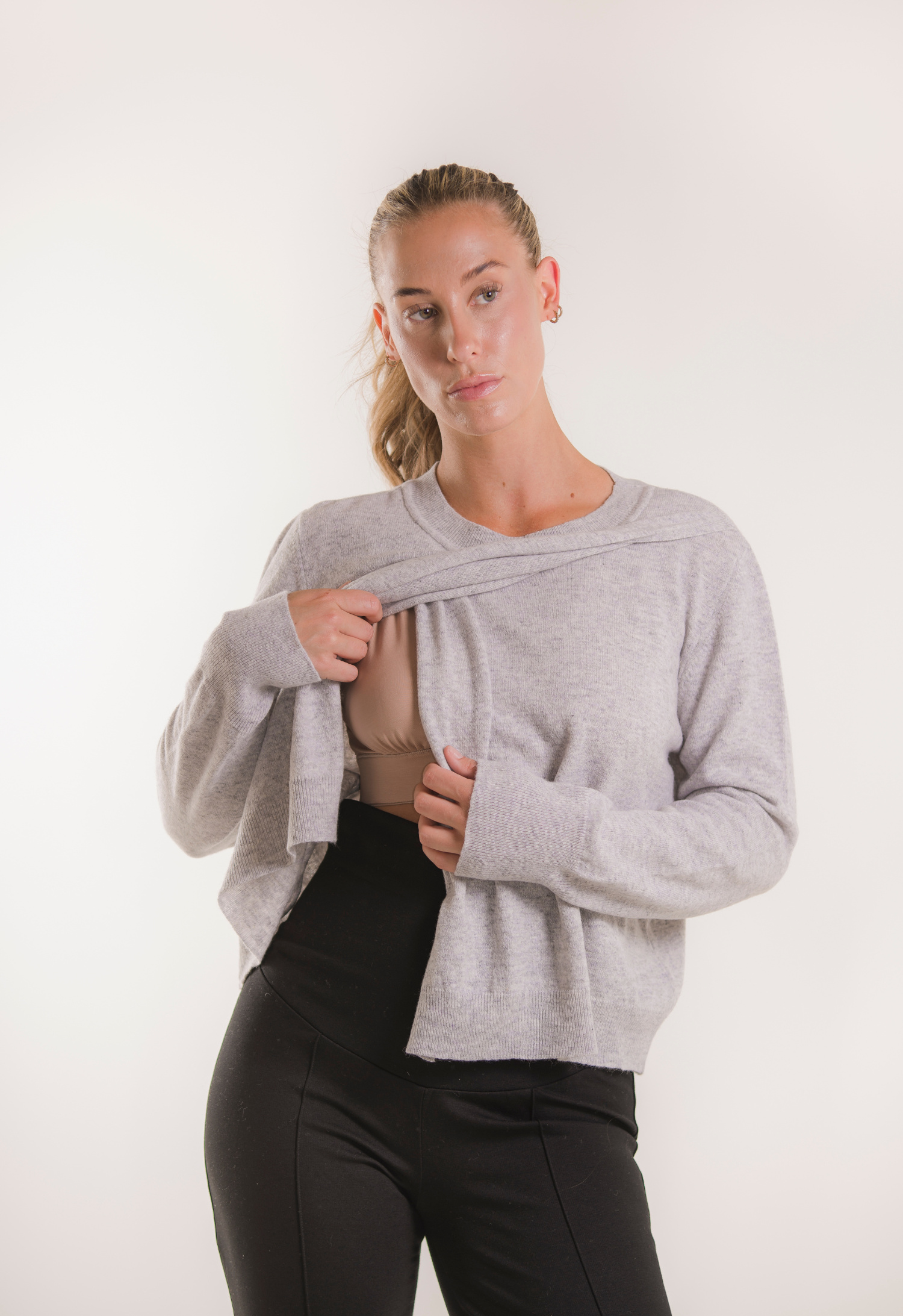 Knitted nursing sweater - Light Grey Melange