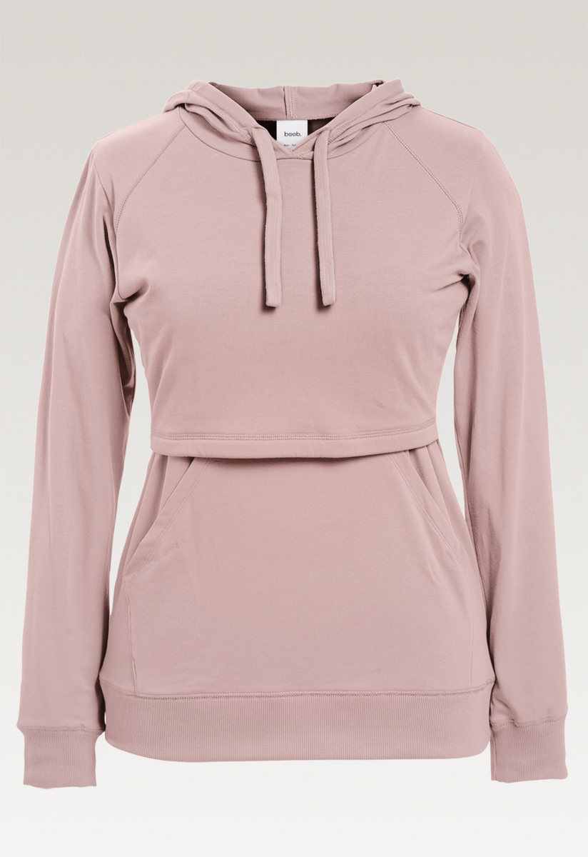Fleece lined maternity hoodie with nursing access - Pebble