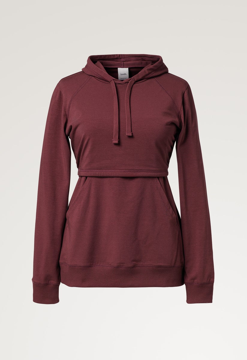 Fleece lined maternity hoodie with nursing access - Port Red
