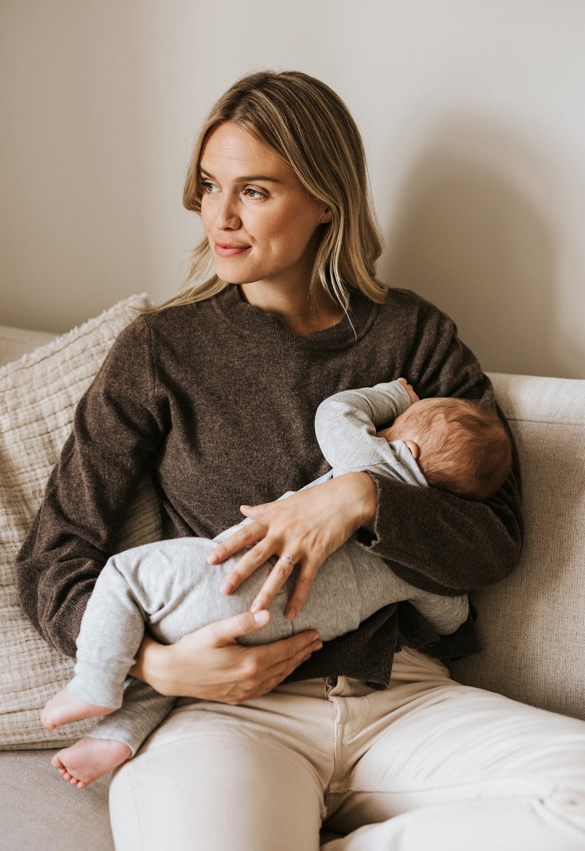 Knitted nursing sweater - Brown Grey Melange