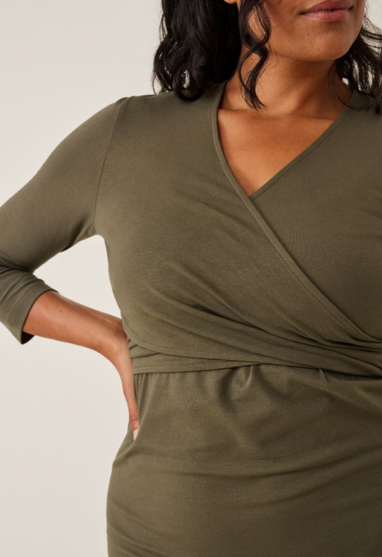 Maternity wrap dress - Green Olive - M Maternity wrap dress - Green Olive - M
