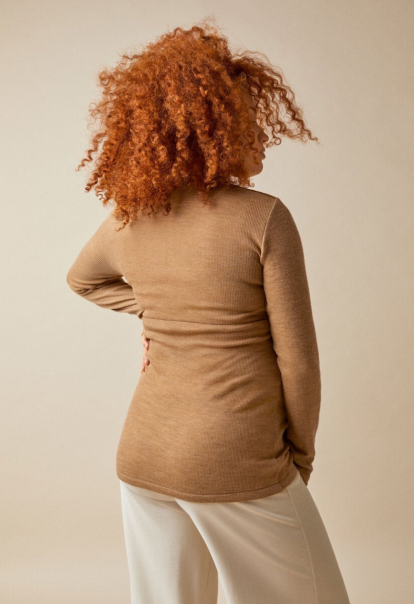 Merino Wool Ribbed Top - Brown Melange