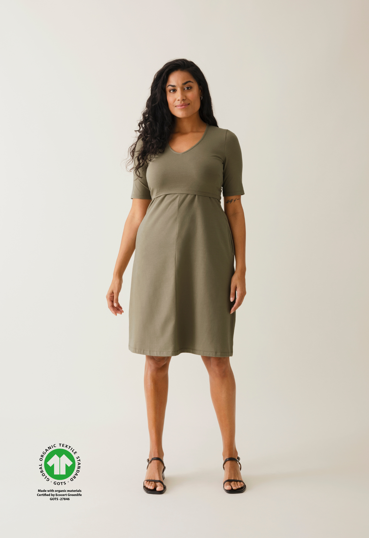 A shaped nursing dress short sleeve - Khaki Green