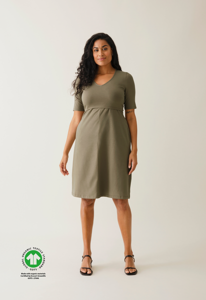 A shaped nursing dress short sleeve - Khaki Green