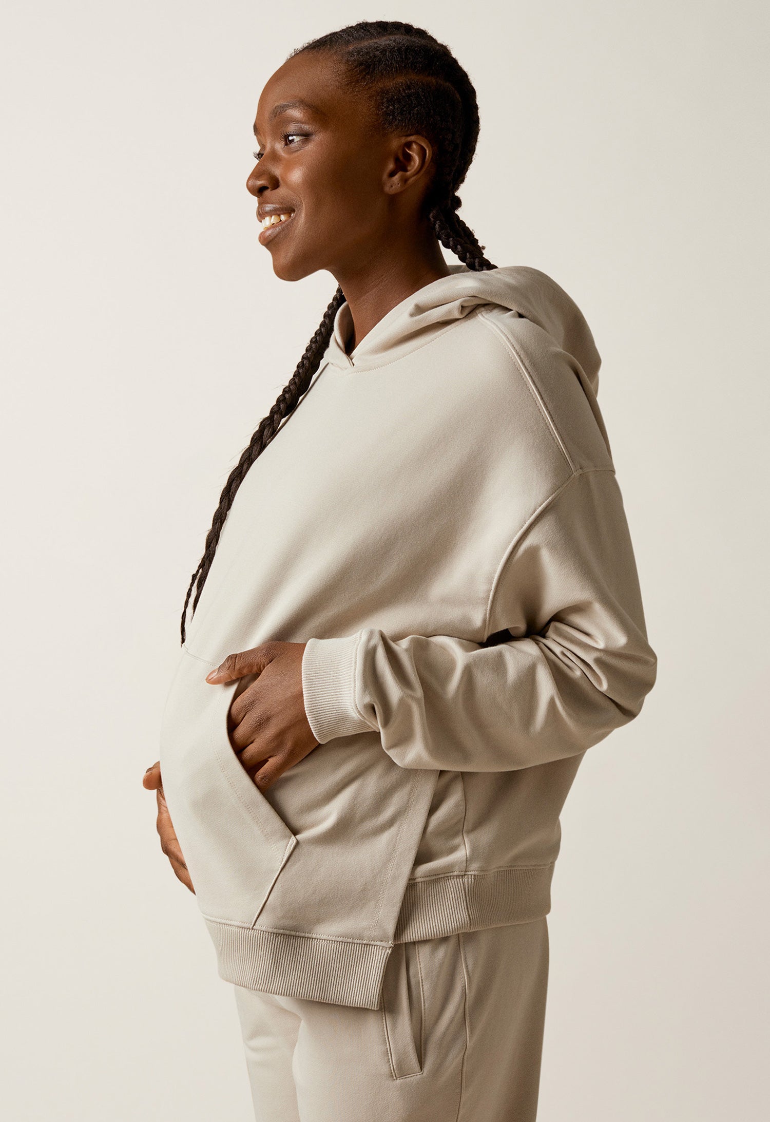 Maternity hoodie with nursing access - Light Beige