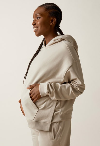 Maternity hoodie with nursing access - Light Beige