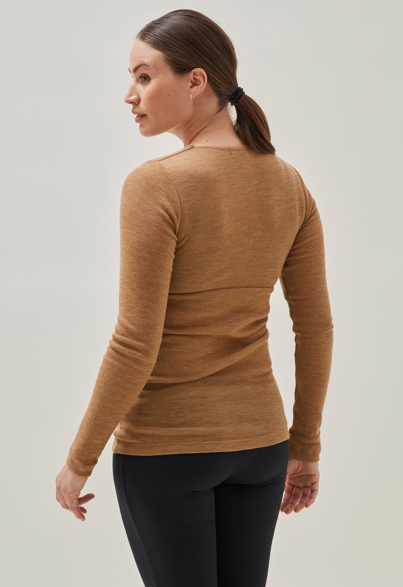 Merino Wool Ribbed Top - Brown Melange