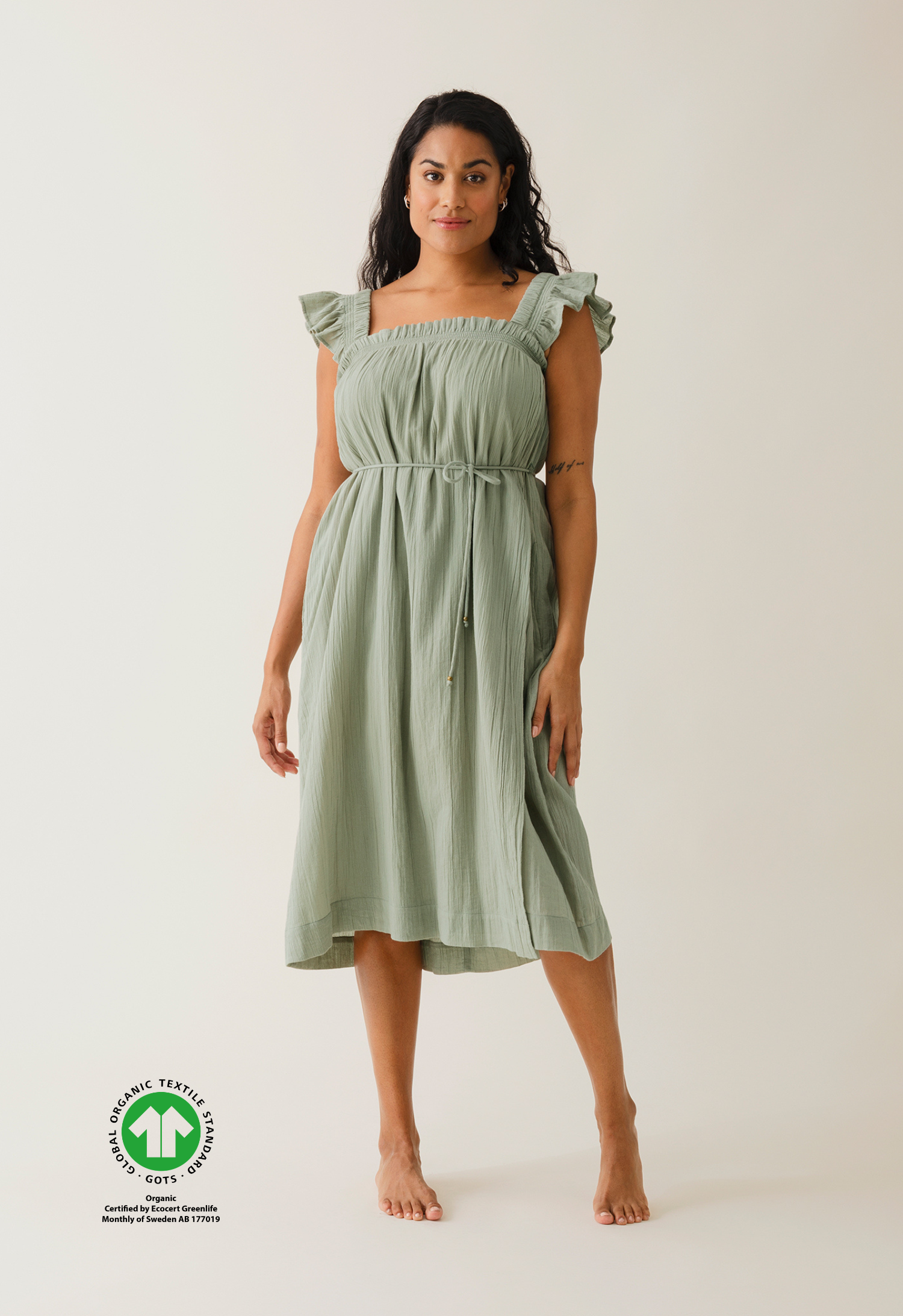 Boho maternity dress with smocking - Green Tea